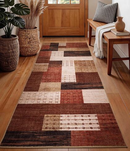 YIHOUSE Brown Modern 5x7 Area Rugs for Living Room, Washable Geometric Patchwork Rug for Bedroom Playroom Non Slip Low Pile, Southwestern Rustic Throw Carpet for Entryway Home Office in Saudi Arabia