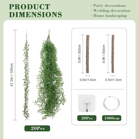 68.9ft Artificial Hanging Willow Vines Greenery Jungle Theme Decor for Woodland Forest Safari Party, Classroom Home Garden Wall Indoor Outdoor DIY Decoration in Saudi Arabia