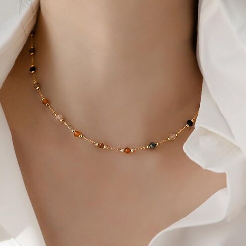 Colorful Beaded Necklace for Women – Dainty Multicolor Chain Choker, Minimalist Layering Necklace in Kuwait