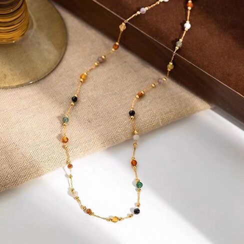 Colorful Beaded Necklace for Women – Dainty Multicolor Chain Choker, Minimalist Layering Necklace in Kuwait