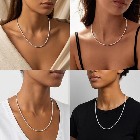 S925 Sterling Silver Necklace for Women - 3.5mm S925 Sterling Silver Twisted Rope Chain Necklace Handmade Jewelry Silver Necklaces for Women 16/18/20/22/24 Inch in Saudi Arabia