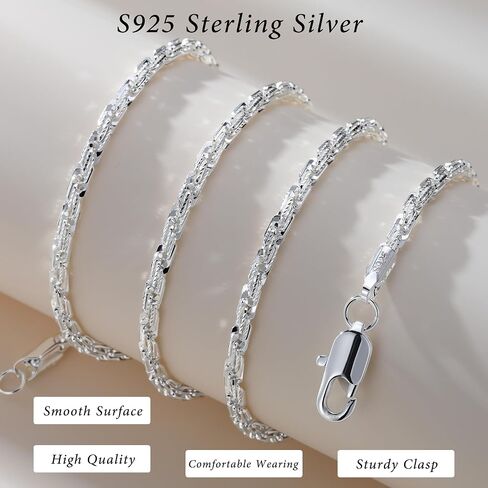 S925 Sterling Silver Necklace for Women - 3.5mm S925 Sterling Silver Twisted Rope Chain Necklace Handmade Jewelry Silver Necklaces for Women 16/18/20/22/24 Inch in Saudi Arabia