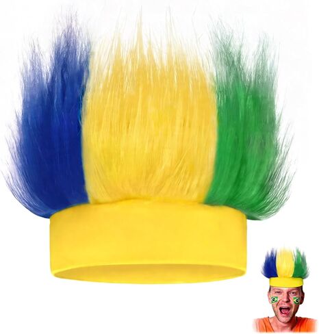 Novelty Place Hairy Headband Troll Wig Hat – Brazil Flag Colors Costume Headband, Funny Sports Fan Headdress for Carnival, Football Games, Theme Parties, Cosplay & Halloween in Kuwait