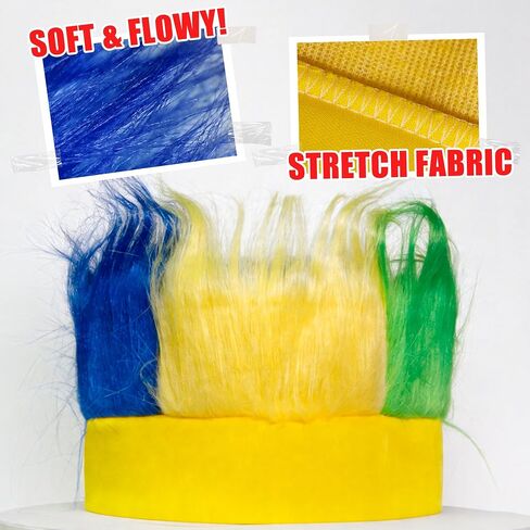 Novelty Place Hairy Headband Troll Wig Hat – Brazil Flag Colors Costume Headband, Funny Sports Fan Headdress for Carnival, Football Games, Theme Parties, Cosplay & Halloween in Kuwait