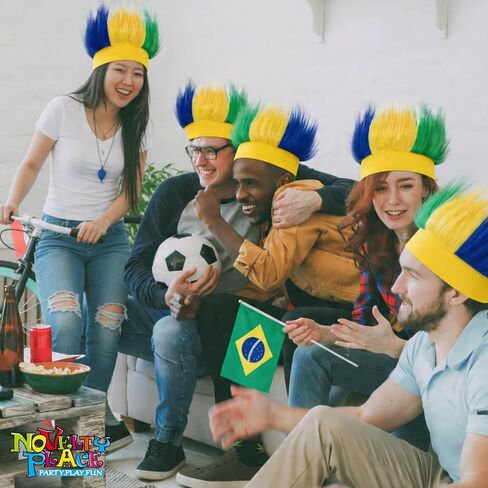 Novelty Place Hairy Headband Troll Wig Hat – Brazil Flag Colors Costume Headband, Funny Sports Fan Headdress for Carnival, Football Games, Theme Parties, Cosplay & Halloween in Kuwait