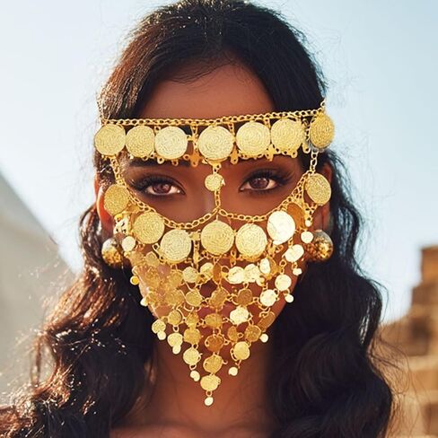 سلسلة رأس عملة معدنية من Akmla، غطاء رأس ذهبي، سلاسل شعر للمهرجانات، أغطية رأس تنكرية للنساء in Kuwait