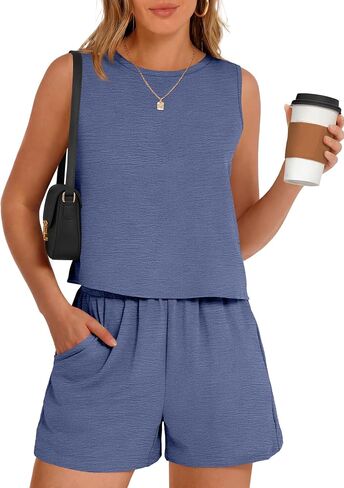 ANRABESS Two Piece Sets for Women Summer Casual Sleeveless Tank Top Matching Shorts Lounge Sets Pajamas 2026 Trendy Clothes in Kuwait
