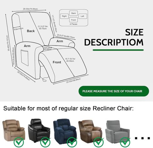 FUANGUI Recliner Chair Cover 4-Pieces Lazyboy Cover for Recliner Chair with Storage Pockets Furniture Protector for Living Room, Jacquard Sofa Slipcover for Kids, Pets, Dog and Cat, 10 in Saudi Arabia