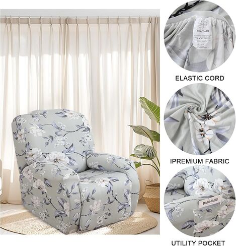 FUANGUI Recliner Chair Cover 4-Pieces Lazyboy Cover for Recliner Chair with Storage Pockets Furniture Protector for Living Room, Jacquard Sofa Slipcover for Kids, Pets, Dog and Cat, 10 in Saudi Arabia