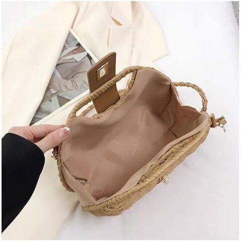Straw Beach Bag for Women Woven Crossbody Shoulder Bags Top Handle Satchel Handbag Handmade Purse for Summer Wicker in Kuwait
