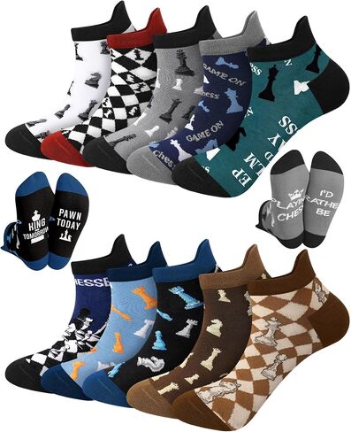 Eurzom 10 Pairs Chess Socks for Men Novelty Chess Cotton Ankle Socks with Chessboard and Pieces Pattern Gifts for Father Grandpa Players Lovers in Kuwait