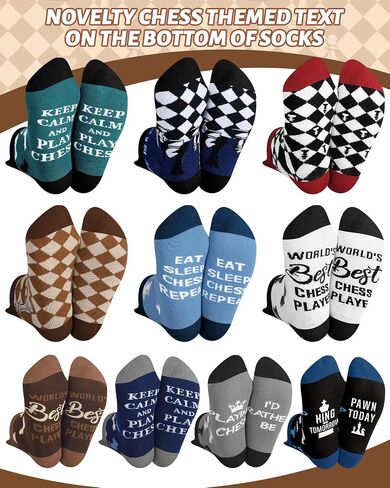 Eurzom 10 Pairs Chess Socks for Men Novelty Chess Cotton Ankle Socks with Chessboard and Pieces Pattern Gifts for Father Grandpa Players Lovers in Kuwait