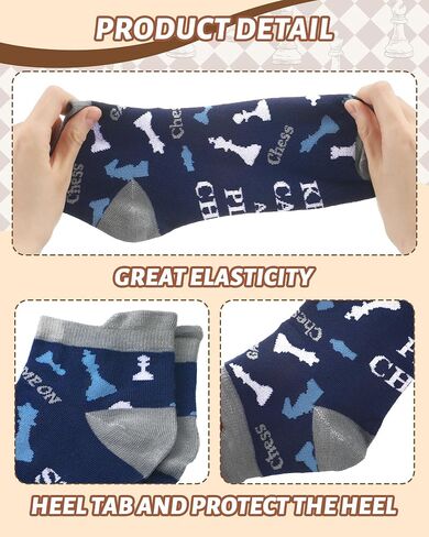 Eurzom 10 Pairs Chess Socks for Men Novelty Chess Cotton Ankle Socks with Chessboard and Pieces Pattern Gifts for Father Grandpa Players Lovers in Kuwait