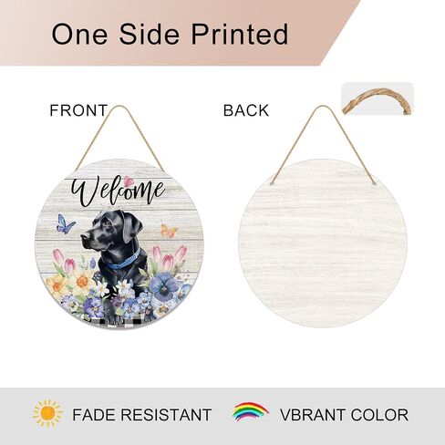 YINENA Spring Black Labrador Dog Floral Door Sign Wood Door Hanger Outdoor Porch Decor Holiday Farmhouse Wooden Wreath Indoor Wall Hanging Decoration in Kuwait