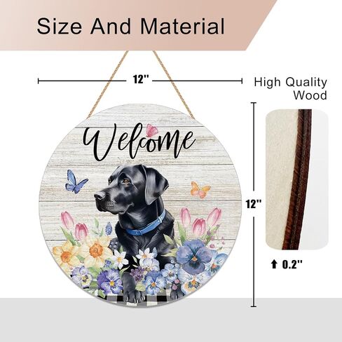 YINENA Spring Black Labrador Dog Floral Door Sign Wood Door Hanger Outdoor Porch Decor Holiday Farmhouse Wooden Wreath Indoor Wall Hanging Decoration in Kuwait