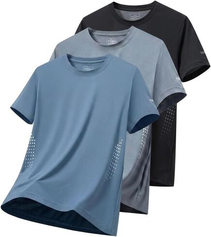 3Pack Men's Short Sleeve T-Shirt Quick Dry Breathable Running Athletic Workout Tee Top Sports Crew Neck for Men Gym Fitness in Kuwait