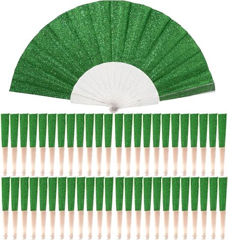 48 Pack Handheld Foldable Fan,Glitter Fan for Weddings, Tea Parties, Bridal Showers & Party Favors, Decorative Folding Fan (Light Green) in Saudi Arabia