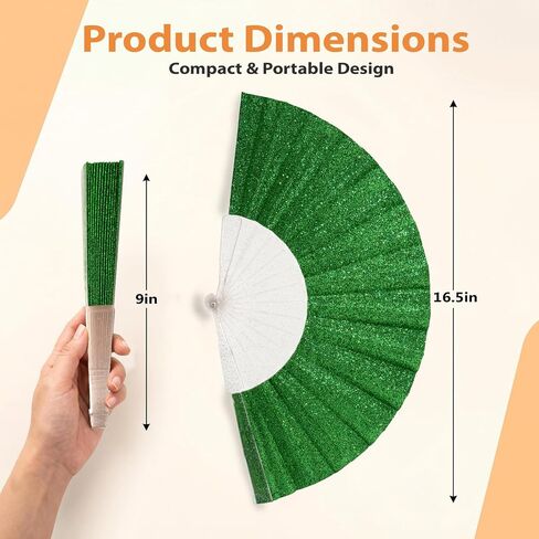 48 Pack Handheld Foldable Fan,Glitter Fan for Weddings, Tea Parties, Bridal Showers & Party Favors, Decorative Folding Fan (Light Green) in Saudi Arabia