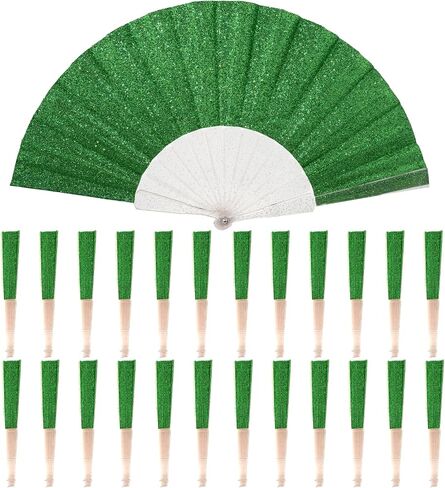 48 Pack Handheld Foldable Fan,Glitter Fan for Weddings, Tea Parties, Bridal Showers & Party Favors, Decorative Folding Fan (Light Green) in Saudi Arabia