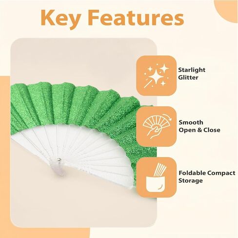 48 Pack Handheld Foldable Fan,Glitter Fan for Weddings, Tea Parties, Bridal Showers & Party Favors, Decorative Folding Fan (Light Green) in Saudi Arabia