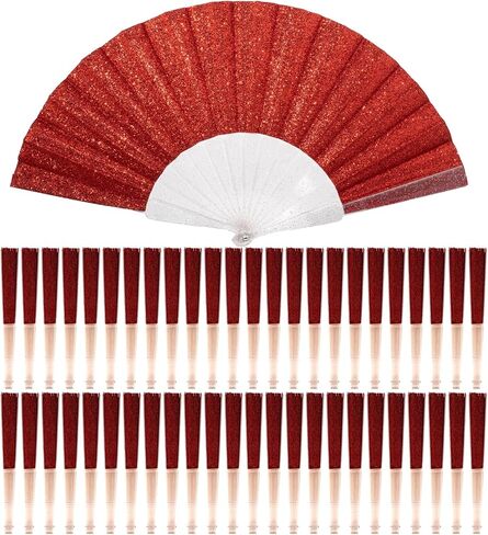 48 Pack Handheld Foldable Fan,Glitter Fan for Weddings, Tea Parties, Bridal Showers & Party Favors, Decorative Folding Fan (Light Green) in Saudi Arabia