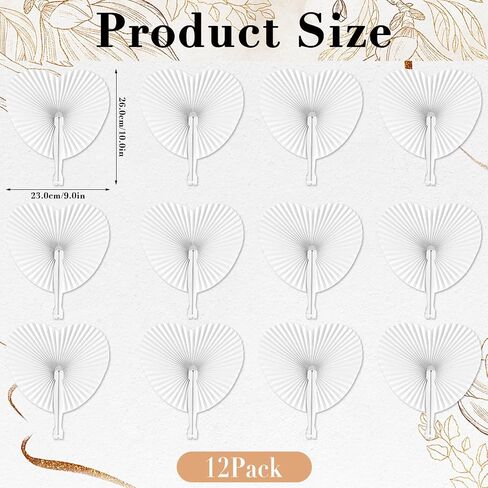 12 Pcs Heart Shaped White Paper Fans – Folding Handheld Fans with Plastic Handle, Wedding Guest Favors, Party Supplies, Church Event Bulk Pack, DIY Decorations in Saudi Arabia