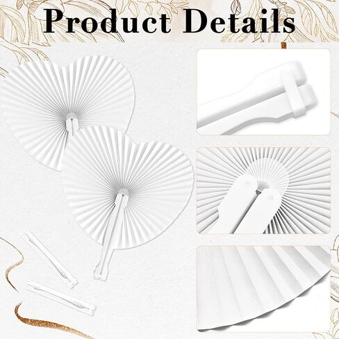 12 Pcs Heart Shaped White Paper Fans – Folding Handheld Fans with Plastic Handle, Wedding Guest Favors, Party Supplies, Church Event Bulk Pack, DIY Decorations in Saudi Arabia