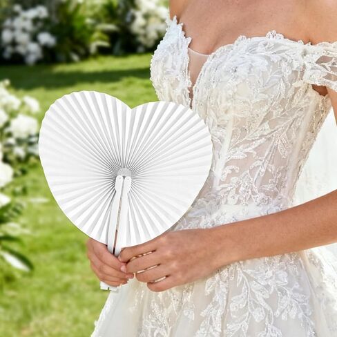 12 Pcs Heart Shaped White Paper Fans – Folding Handheld Fans with Plastic Handle, Wedding Guest Favors, Party Supplies, Church Event Bulk Pack, DIY Decorations in Saudi Arabia
