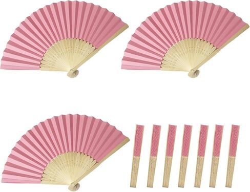 10 Pcs Handles Paper Folding Fans, 8.3 Inch Portable Rose Red Hand Fans, Decorative Paper Fans For Wedding, Party Favors, Bridal Shower, DIY Crafts, Photography Props (Rose Red) in Saudi Arabia