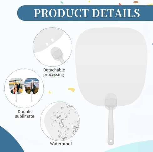50 Pcs Sublimation Handheld Fans, Church Fans Handheld Set Double Sided Sublimation Paddle Fan Blanks DIY Sublimations Blank Fan for Wedding Church Parties Guests in Saudi Arabia