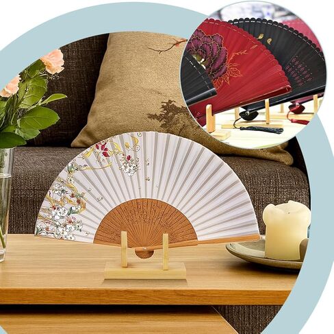PH PandaHall 4 قطع خشبية قابلة للطي حامل مروحة واحدة، حامل عرض مروحة واحدة، مراوح يابانية قابلة للطي تقف مراوح محمولة قاعدة عرض لتزيين معرض الفنون المنزلية، 4.5 × 1.6 × 2.5 بوصة in Kuwait