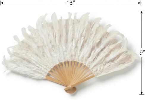 Feather Fan – Set of 2 White Feather Fans Handheld Fans for Weddings Costumes Cosplay Dance Paper with Bamboo Ribs Vintage Regency Fan for Hand Fluffy Feathered Marie Antoinette Vintage Style 10" in Kuwait