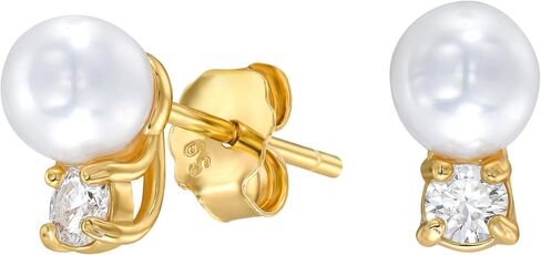 EcoGems 18K White | Yellow Gold Plated Silver Stud Earrings – Lab Grown Diamonds, Moissanite, Emerald, Sapphire & Freshwater Pearl Options – Fine Jewelry Gift for Women, Includes Gift Box in Saudi Arabia