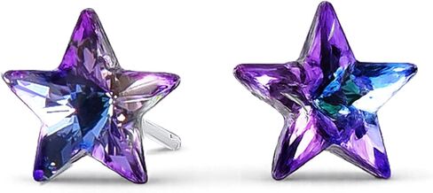 925 Sterling Silver Star Stud Earrings with Austrian Crystals, Blue, 10mm, Butterfly Push Back, Minimalist Style in Kuwait