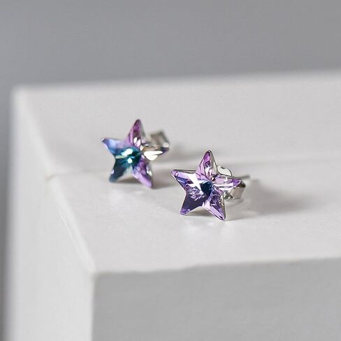 925 Sterling Silver Star Stud Earrings with Austrian Crystals, Blue, 10mm, Butterfly Push Back, Minimalist Style in Saudi Arabia