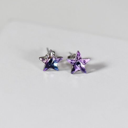 925 Sterling Silver Star Stud Earrings with Austrian Crystals, Blue, 10mm, Butterfly Push Back, Minimalist Style in Saudi Arabia