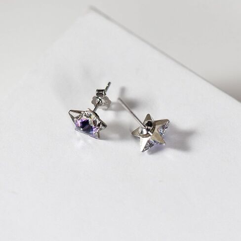 925 Sterling Silver Star Stud Earrings with Austrian Crystals, Blue, 10mm, Butterfly Push Back, Minimalist Style in Saudi Arabia