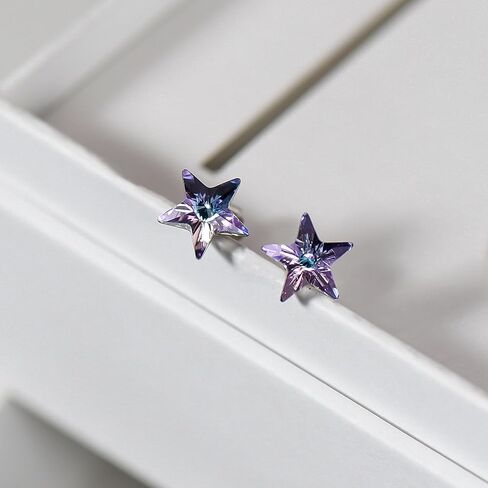 925 Sterling Silver Star Stud Earrings with Austrian Crystals, Blue, 10mm, Butterfly Push Back, Minimalist Style in Saudi Arabia