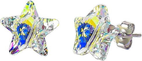 925 Sterling Silver Star Stud Earrings with Austrian Crystals, Blue, 10mm, Butterfly Push Back, Minimalist Style in Saudi Arabia