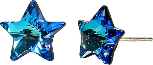 925 Sterling Silver Star Stud Earrings with Austrian Crystals, Blue, 10mm, Butterfly Push Back, Minimalist Style in Saudi Arabia