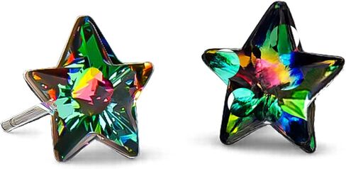 925 Sterling Silver Star Stud Earrings with Austrian Crystals, Blue, 10mm, Butterfly Push Back, Minimalist Style in Saudi Arabia