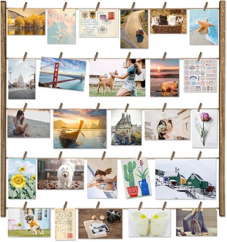 Love-KANKEI Wood Picture Photo Frame for Wall Decor 26×29 inch with 30 Clips and Adjustable Twines Collage Artworks Prints Multi Pictures Organizer and Hanging Display Frames Gift Carbonized Black in Saudi Arabia