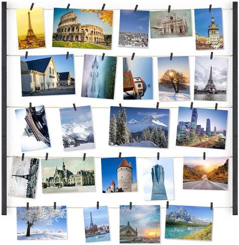 Love-KANKEI Wood Picture Photo Frame for Wall Decor 26×29 inch with 30 Clips and Adjustable Twines Collage Artworks Prints Multi Pictures Organizer and Hanging Display Frames Gift Carbonized Black in Saudi Arabia