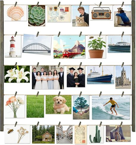 Love-KANKEI Wood Picture Photo Frame for Wall Decor 26×29 inch with 30 Clips and Adjustable Twines Collage Artworks Prints Multi Pictures Organizer and Hanging Display Frames Gift Carbonized Black in Saudi Arabia