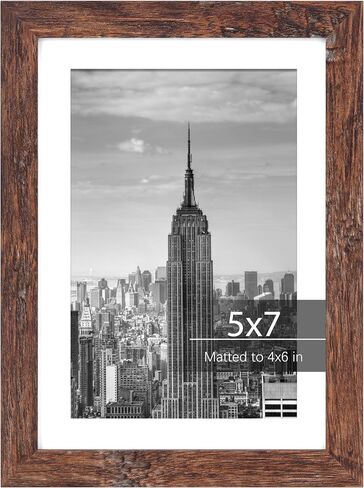 إطار صورة Fixwal مقاس 5 × 7 إطارات صور MDF مع غطاء بلاستيكي، مقاس 4 × 6 مع حصيرة أو 5 × 7 بدون حصيرة لتزيين جدار المعرض وسطح الطاولة، بني ريفي in Kuwait