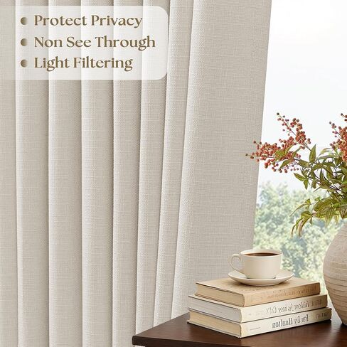 Pinch Pleated 90 Inch Linen Curtains for Living Room Bedroom 2 Panels Cream Natural Memory Trained Pinch Pleat Back Tab Light Filtering Semi Sheer Window Drapes Birch Curtains 40 x 90 Inches Long in Saudi Arabia