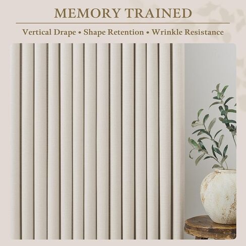 Pinch Pleated 90 Inch Linen Curtains for Living Room Bedroom 2 Panels Cream Natural Memory Trained Pinch Pleat Back Tab Light Filtering Semi Sheer Window Drapes Birch Curtains 40 x 90 Inches Long in Saudi Arabia