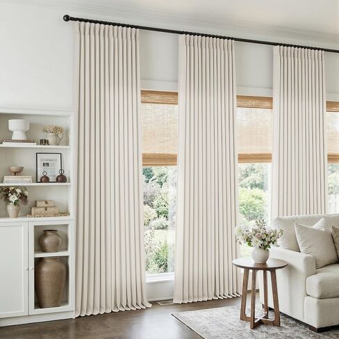 Pinch Pleated 90 Inch Linen Curtains for Living Room Bedroom 2 Panels Cream Natural Memory Trained Pinch Pleat Back Tab Light Filtering Semi Sheer Window Drapes Birch Curtains 40 x 90 Inches Long in Saudi Arabia