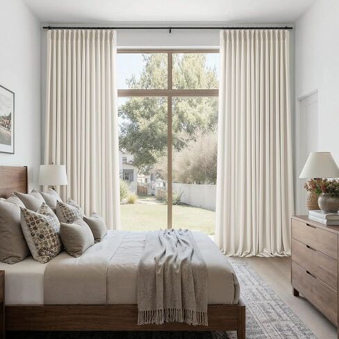 Pinch Pleated 90 Inch Linen Curtains for Living Room Bedroom 2 Panels Cream Natural Memory Trained Pinch Pleat Back Tab Light Filtering Semi Sheer Window Drapes Birch Curtains 40 x 90 Inches Long in Saudi Arabia