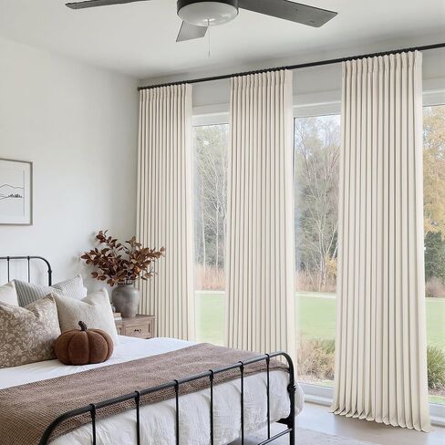 Pinch Pleated 90 Inch Linen Curtains for Living Room Bedroom 2 Panels Cream Natural Memory Trained Pinch Pleat Back Tab Light Filtering Semi Sheer Window Drapes Birch Curtains 40 x 90 Inches Long in Saudi Arabia